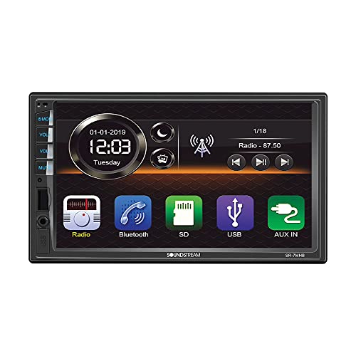 Soundstream SR-7MHB | 7 Inch Double Din Car Stereo, 2 Din Multimedia Receiver HD Touchscreen Bluetooth, 7" Mechless Car Audio Radio Dual USB AUX