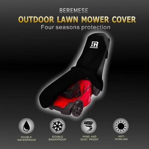 Beremese Lawn Mower Cover -600D Heavy-Duty Oxford Waterproof Cloth,Push Mower Cover is Outdoor Waterproof,Tear-Resistant,UV-resistant,Fit Drawstring & Cover Storage Bag (74”x 25”x 39”) (Black).