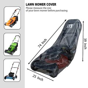 Beremese Lawn Mower Cover -600D Heavy-Duty Oxford Waterproof Cloth,Push Mower Cover is Outdoor Waterproof,Tear-Resistant,UV-resistant,Fit Drawstring & Cover Storage Bag (74”x 25”x 39”) (Black).