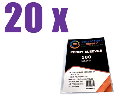 20 Pack Collectible Supply Penny Sleeves 100 Ct. Standard Size (2000 Total Sleeves) Trading Gaming Card Storage & Protection