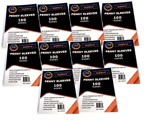 10 Pack Collectible Supply Penny Sleeves 100 Ct. Standard Size (1000 Total Sleeves) Trading Gaming Card Storage & Protection