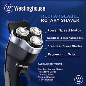 Westinghouse Shavers for Men Rechargeable Electric Razor for Men, Cordless Rotary Electric Shaver with Pop-Trimmer with Powerful Rotating Heads