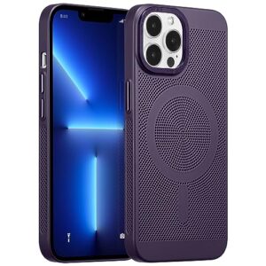 zcdaye for iphone 14 pro max magnetic case, 3d hollow mesh heat dissipation phone case compatible with magsafe, breathable cooling hard pc shockproof cover for iphone 14 pro max(6.7 inch, dark purple)