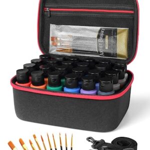 Acrylic Paint Storage case for Apple Barrel Acrylic Paint with 10pcs Paint Brush, Craft Paint Storage for 24 Bottles of 2 oz Acrylic Paint, Hard Shell Acrylic Paint Bottle Storage Organizer case