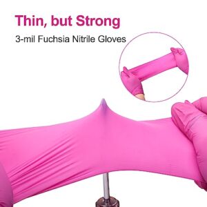 SwiftGrip Powder-Free Nitrile Gloves, Medium, 50ct Box - 3-mil, Disposable, Latex-Free, for Kitchen, Cleaning, Estheticians, Hair Stylist - Pink/Fuchsia