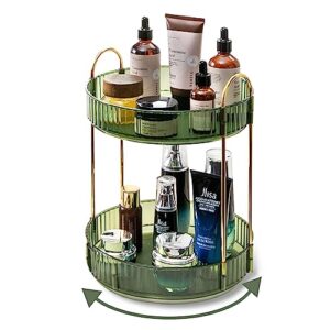 asayuee 360 rotating makeup organizer for vanity,2 tier large capacity cosmetics skincare organizers,bathroom countertop organizer spinning perfume organizer,dresser vanity organizer (green-2 tier)