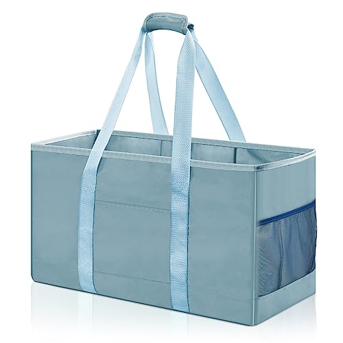 Litvyak Reusable Grocery Bags,Large Tote Bag Foldable, Extra Large Utility Tote Bag Beach Bag Tote Pool Bag Shopping Bags for Groceries, Storage, Picnic Light Blue