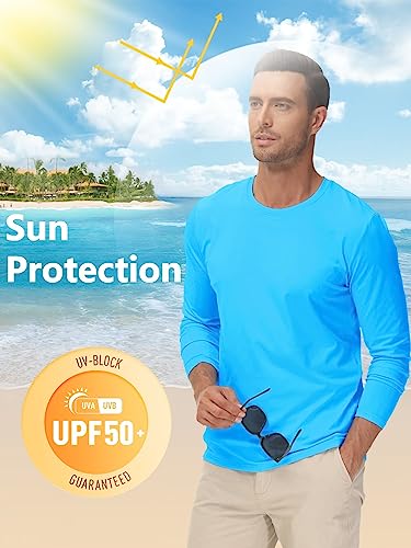 TACVASEN Sun Shirts for Men UPF 50+ Men's Long Sleeve Shirt Cooling Shirts Lightweight Quick Dry Shirts Hiking Shirts Mens UV Protection Shirts Azure