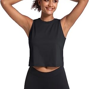 MAGCOMSEN Women's Crop Tops UPF 50+ Athletic Running Workout Cropped Tank Tops Sleeveless Gym Sports Muscle Shirts Black S