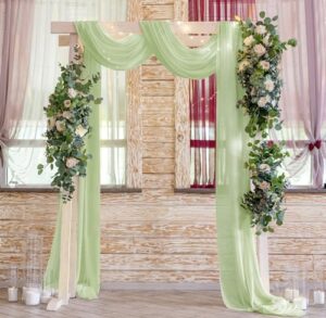 sage green wedding arch drapes 2 panels 6 yards sheer backdrop curtains for parties ceiling wedding arch ceremony draping fabric decor