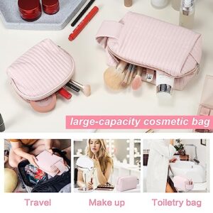 VOOWO 2 Piece Small Makeup Bag for Purse, Small Cosmetic Bags for Women, PU Leather Waterproof Mini Make Up Bag Travel Essentials for Women, Portable Small Makeup Pouch Cute Cosmetic Pouch (Pink)