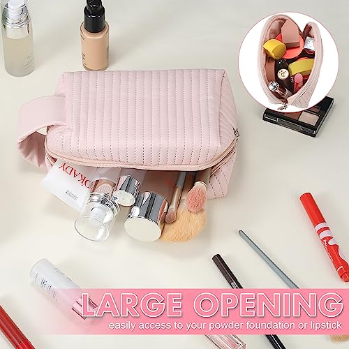 VOOWO 2 Piece Small Makeup Bag for Purse, Small Cosmetic Bags for Women, PU Leather Waterproof Mini Make Up Bag Travel Essentials for Women, Portable Small Makeup Pouch Cute Cosmetic Pouch (Pink)