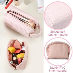 VOOWO 2 Piece Small Makeup Bag for Purse, Small Cosmetic Bags for Women, PU Leather Waterproof Mini Make Up Bag Travel Essentials for Women, Portable Small Makeup Pouch Cute Cosmetic Pouch (Pink)