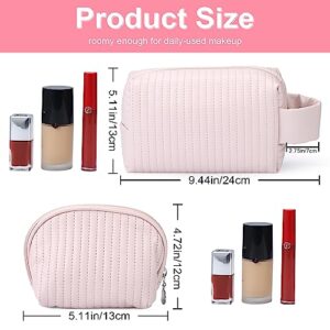 VOOWO 2 Piece Small Makeup Bag for Purse, Small Cosmetic Bags for Women, PU Leather Waterproof Mini Make Up Bag Travel Essentials for Women, Portable Small Makeup Pouch Cute Cosmetic Pouch (Pink)