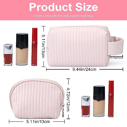 VOOWO 2 Piece Small Makeup Bag for Purse, Small Cosmetic Bags for Women, PU Leather Waterproof Mini Make Up Bag Travel Essentials for Women, Portable Small Makeup Pouch Cute Cosmetic Pouch (Pink)