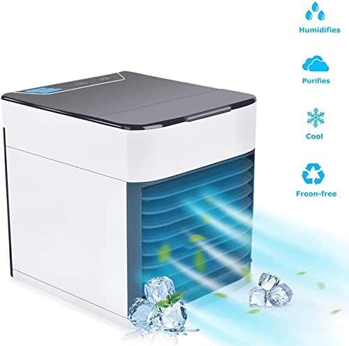 Portable Air Conditioner Fan, Spray humidification, 3 in 1 Air Cooler | Humidifier | Purifier,with 3 Speeds 7 Colors LED Light for Home Office Bedroom