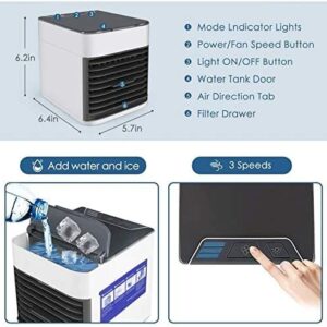 Portable Air Conditioner Fan, Spray humidification, 3 in 1 Air Cooler | Humidifier | Purifier,with 3 Speeds 7 Colors LED Light for Home Office Bedroom