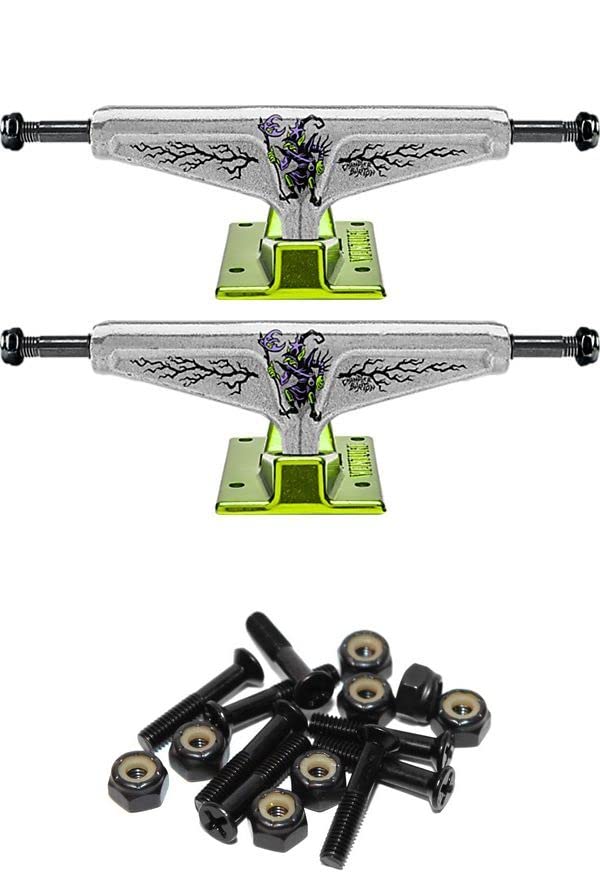 Venture Trucks Chandler Burton V-Hollow Lights Polished/Green Skateboard Trucks - 5.6" Hanger 8.25" Axle with 1" Raven Black Hardware - Bundle of 2 Items