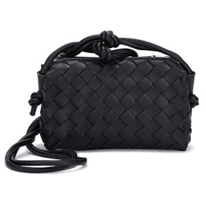 woven crossbody bags for women, small handmade purse clutch shoulderbag handbag, zipper closure (black)