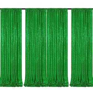 6 Panels Green Backdrop Curtains 2FTx8FT Glitter Green Party Backdrop for Baby Shower Photography Stage Wedding Party Stage Decorations