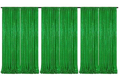 6 Panels Green Backdrop Curtains 2FTx8FT Glitter Green Party Backdrop for Baby Shower Photography Stage Wedding Party Stage Decorations