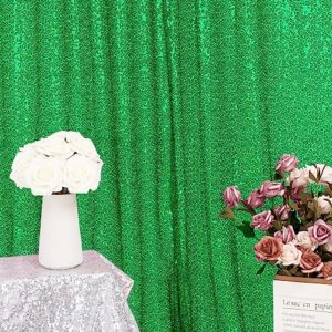 6 Panels Green Backdrop Curtains 2FTx8FT Glitter Green Party Backdrop for Baby Shower Photography Stage Wedding Party Stage Decorations