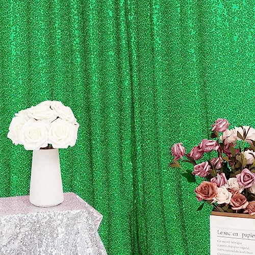 6 Panels Green Backdrop Curtains 2FTx8FT Glitter Green Party Backdrop for Baby Shower Photography Stage Wedding Party Stage Decorations