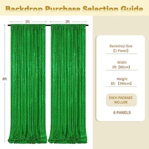 6 Panels Green Backdrop Curtains 2FTx8FT Glitter Green Party Backdrop for Baby Shower Photography Stage Wedding Party Stage Decorations