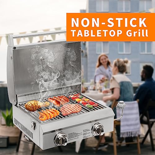 Hykolity 20 in. Portable Propane Grill, 20,000 BTU Stainless Steel Tabletop Propane Gas Grill with Travel Locks, Built in Thermometer, Propane Grill for Camping, Outdoor, Cooking, Tailgating