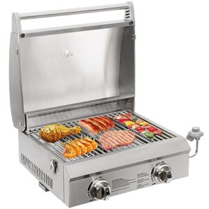 Hykolity 20 in. Portable Propane Grill, 20,000 BTU Stainless Steel Tabletop Propane Gas Grill with Travel Locks, Built in Thermometer, Propane Grill for Camping, Outdoor, Cooking, Tailgating