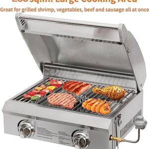 Hykolity 20 in. Portable Propane Grill, 20,000 BTU Stainless Steel Tabletop Propane Gas Grill with Travel Locks, Built in Thermometer, Propane Grill for Camping, Outdoor, Cooking, Tailgating