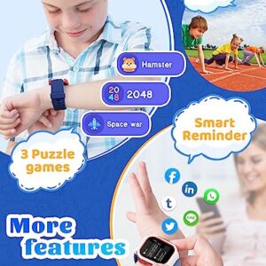 Cloudpoem Smart Watch for Kids Girls Boys, Kids Watch Fitness Tracker Watch with Pedometer Heart Rate Monitor Sleep Tracker Alarm Clocks Puzzle Games Calculator IP68 Waterproof, Kids Gift Blue