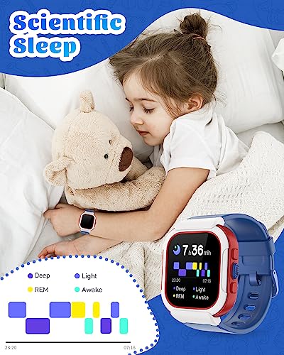 Cloudpoem Smart Watch for Kids Girls Boys, Kids Watch Fitness Tracker Watch with Pedometer Heart Rate Monitor Sleep Tracker Alarm Clocks Puzzle Games Calculator IP68 Waterproof, Kids Gift Blue