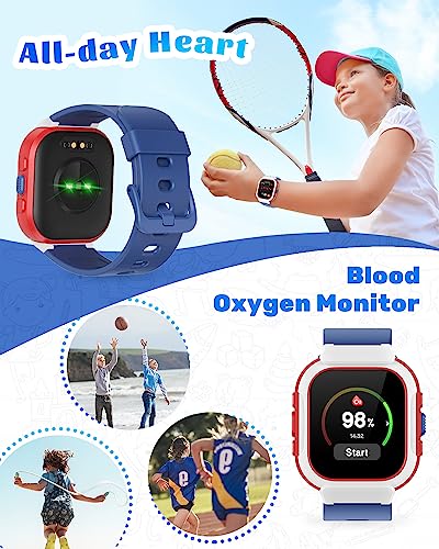 Cloudpoem Smart Watch for Kids Girls Boys, Kids Watch Fitness Tracker Watch with Pedometer Heart Rate Monitor Sleep Tracker Alarm Clocks Puzzle Games Calculator IP68 Waterproof, Kids Gift Blue