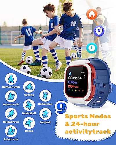 Cloudpoem Smart Watch for Kids Girls Boys, Kids Watch Fitness Tracker Watch with Pedometer Heart Rate Monitor Sleep Tracker Alarm Clocks Puzzle Games Calculator IP68 Waterproof, Kids Gift Blue