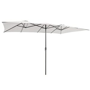 tangkula 15 ft double-sided patio umbrella with crank handle, vented tops, large outdoor rectangle twin umbrella with 10-rib metal structure, table umbrella for poolside deck lawn garden (beige)