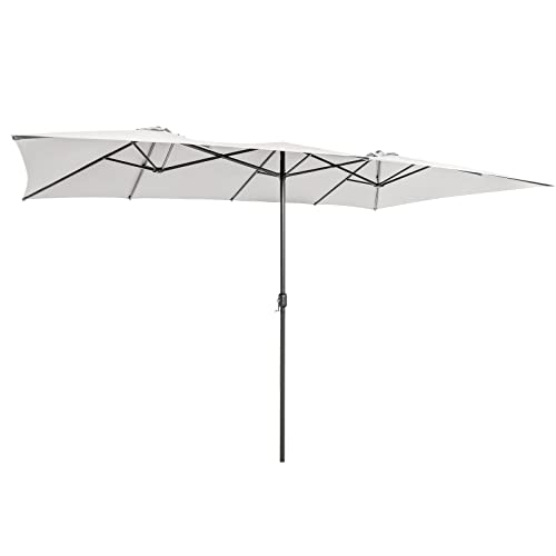 Tangkula 15 FT Double-Sided Patio Umbrella with Crank Handle, Vented Tops, Large Outdoor Rectangle Twin Umbrella with 10-Rib Metal Structure, Table Umbrella for Poolside Deck Lawn Garden (Beige)