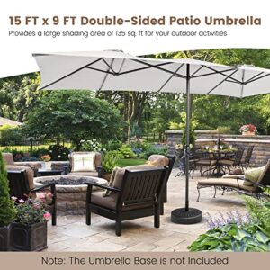 Tangkula 15 FT Double-Sided Patio Umbrella with Crank Handle, Vented Tops, Large Outdoor Rectangle Twin Umbrella with 10-Rib Metal Structure, Table Umbrella for Poolside Deck Lawn Garden (Beige)