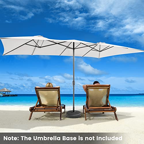 Tangkula 15 FT Double-Sided Patio Umbrella with Crank Handle, Vented Tops, Large Outdoor Rectangle Twin Umbrella with 10-Rib Metal Structure, Table Umbrella for Poolside Deck Lawn Garden (Beige)