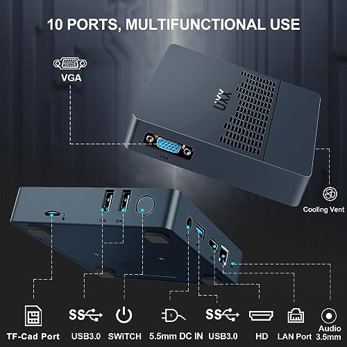 UXX Mini PC Support 512GB/2TB M.2 SSD Expansion, Intel Celeron N3350 6GB RAM/64GB eMMC Micro PC, Business Mini Computer 4K HDMI+VGA Dual Display, BT, 2.4/5G WiFi, USB 3.0, LAN-Blue