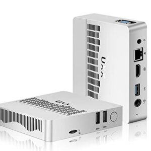 UXX Mini PC Support 512GB M.2 SSD, Intel Celeron N3350 (Up to 2.4GHz) Mini Computer, 6GB RAM/64GB Micro PC HDMI/VGA Dual Display,Mini Desktop Computer WiFi5/BT/VESA/Mouse,for Business,Home,Office