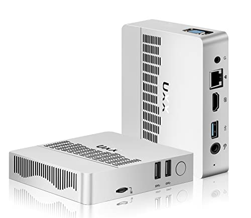 UXX Mini PC Support 512GB M.2 SSD, Intel Celeron N3350 (Up to 2.4GHz) Mini Computer, 6GB RAM/64GB Micro PC HDMI/VGA Dual Display,Mini Desktop Computer WiFi5/BT/VESA/Mouse,for Business,Home,Office