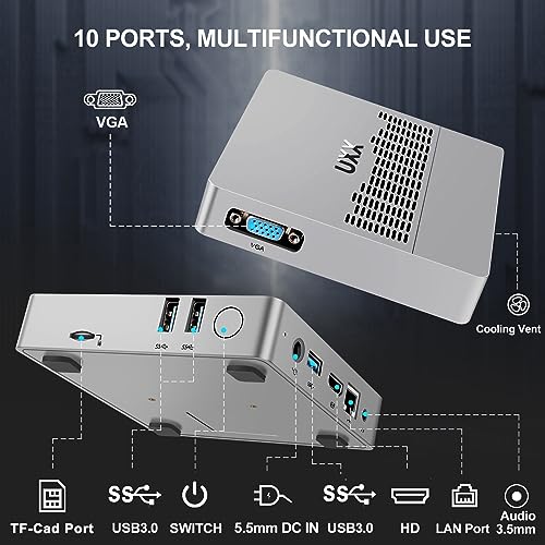 UXX Mini PC Support 512GB M.2 SSD, Intel Celeron N3350 (Up to 2.4GHz) Mini Computer, 6GB RAM/64GB Micro PC HDMI/VGA Dual Display,Mini Desktop Computer WiFi5/BT/VESA/Mouse,for Business,Home,Office