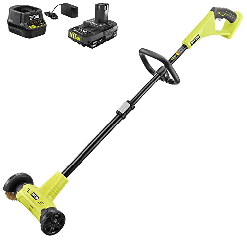 RYOBI ONE+ 18V Patio Cleaner with Wire Brush Edger with 2.0 Ah Battery and Charger, GREEN