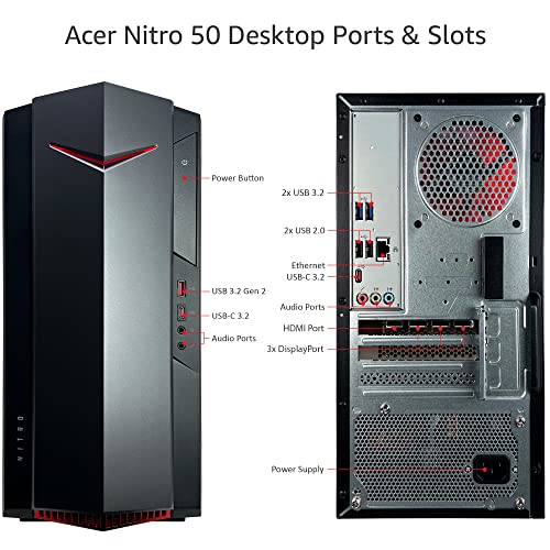 acer Nitro 50 N50 Gaming Desktop Computer - 12th Gen Intel Core i9-12900K 16-Core up to 5.2 GHz CPU, 64GB RAM, 2TB NVMe M.2 SSD, GeForce RTX 3060Ti 8GB GDDR6 GPU, Intel Wi-Fi 6, Windows 11 Pro