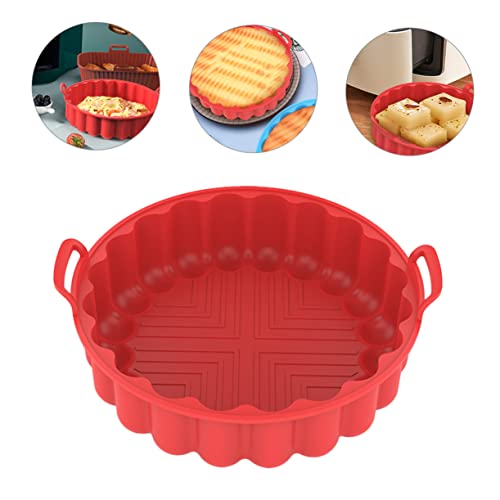 ULTECHNOVO Silicone Bakeware Air Fryer Instapot Air Fry Oven Air Fittings Silicone Air Fryer Liner Silicone Air Fryer Basket Silicone Pot for Air Fryer Air Fryer Baking Pots Silica Gel Red