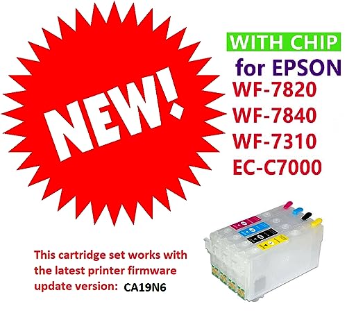 inkxpro Remanufactured Empty Cartridges with Single-use Chip for Epson 812XL 812 XL Fit for Workforce Pro WF-7840 WF-7820 WF-7310 Printer for Regular or Sublimation Printing (BK+C+M+Y)