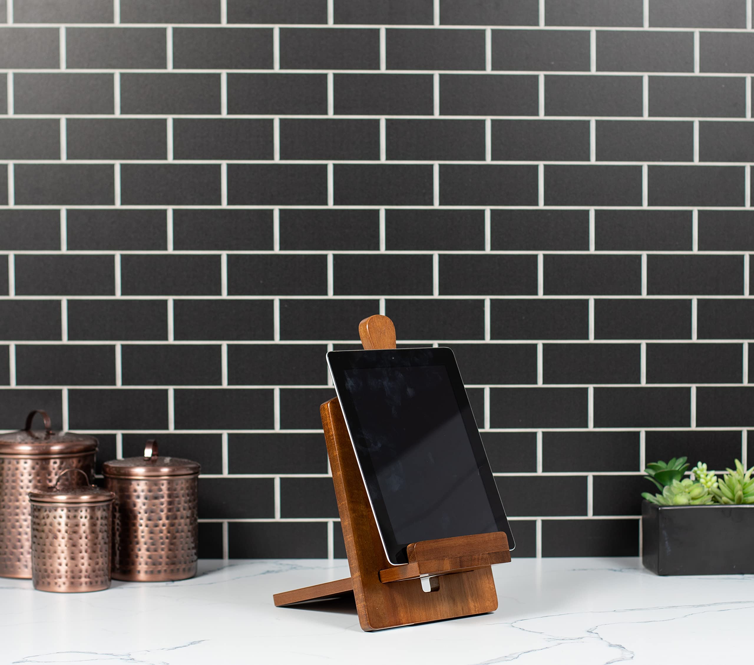 BIRDROCK HOME Wooden Cookbook Tablet Stand for The Kitchen Counter | Natural Acacia Wood | Cooking Recipe Holder | Multi-Purpose | Cord Hole | Easy Assembly