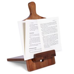 BIRDROCK HOME Wooden Cookbook Tablet Stand for The Kitchen Counter | Natural Acacia Wood | Cooking Recipe Holder | Multi-Purpose | Cord Hole | Easy Assembly