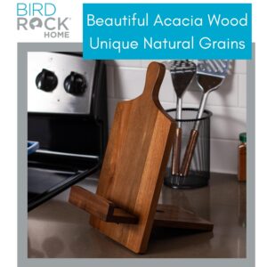 BIRDROCK HOME Wooden Cookbook Tablet Stand for The Kitchen Counter | Natural Acacia Wood | Cooking Recipe Holder | Multi-Purpose | Cord Hole | Easy Assembly